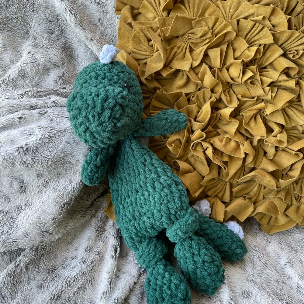 Green Plush Dinosaur Toy Crochet Handmade Lovey